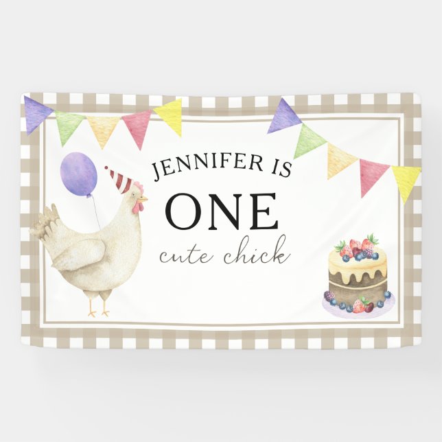 Banderoles Aquarelle Cute Chick 1er anniversaire (Horizontal)