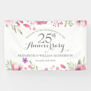 Banderoles Aquarelle de Rose du 25e anniversaire Bienvenue