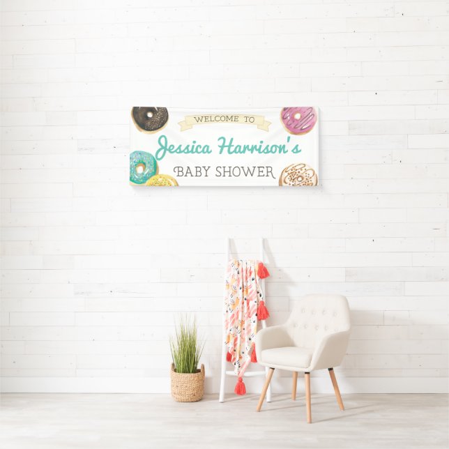 Banderoles Aquarelle Donut Sweet Baby shower Bienvenue (En situation)