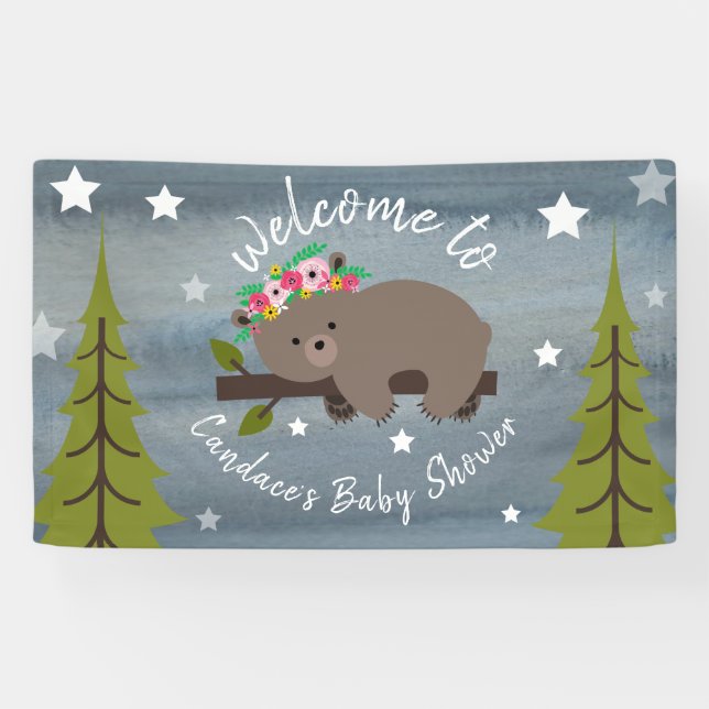 Banderoles Aquarelle dormante Baby shower d'ours Floral (Horizontal)