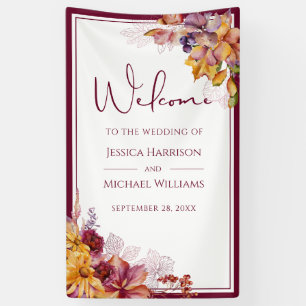 Banderoles Aquarelle Elégante Florale Automne Mariage Bourgog