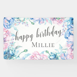 Banderoles Aquarelle Floral Élégante ferme Joyeux anniversair