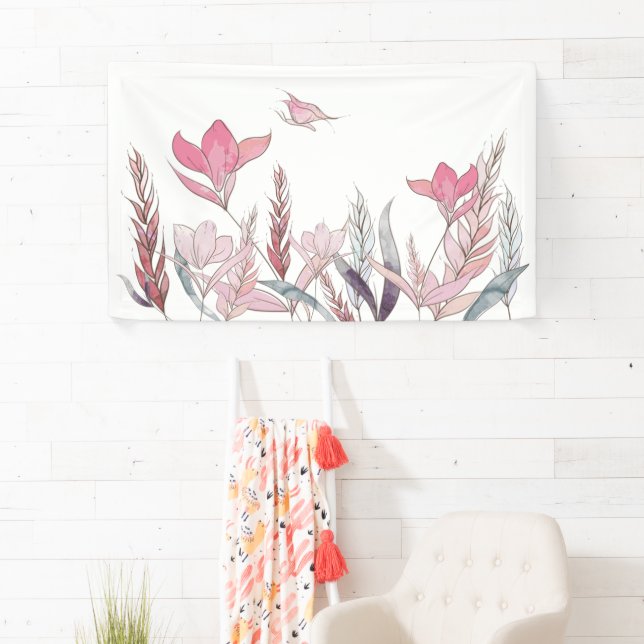 Banderoles Aquarelle Florale – Décoration Élégante pour Événe (En situation)
