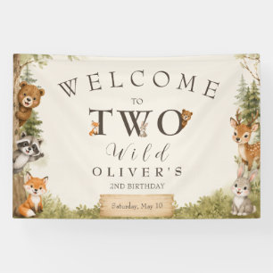 Banderoles Aquarelle Forêt Rustique Deux Sauvages 2e Annivers