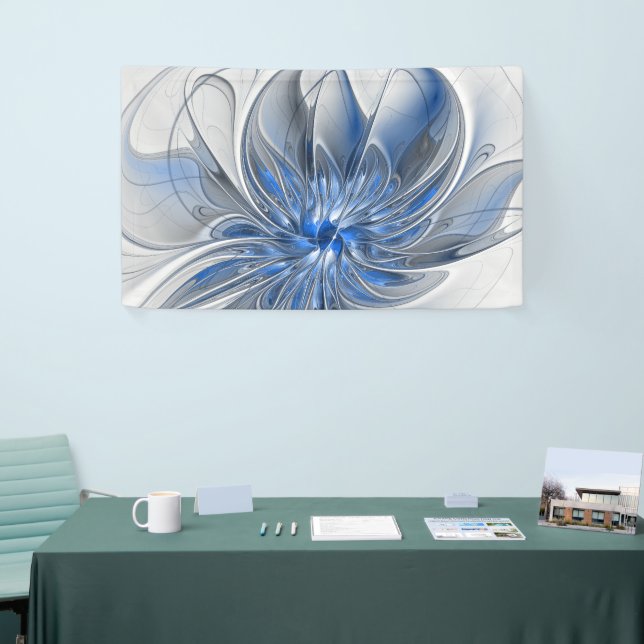 Banderoles Aquarelle gris bleu Abstrait Fractal Art Flower (Salon professionnel)