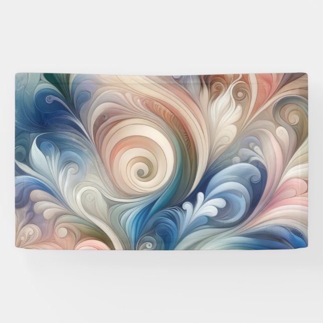Banderoles Aquarelle Imaginaire Floral Pastel Bleu & Crème (Horizontal)