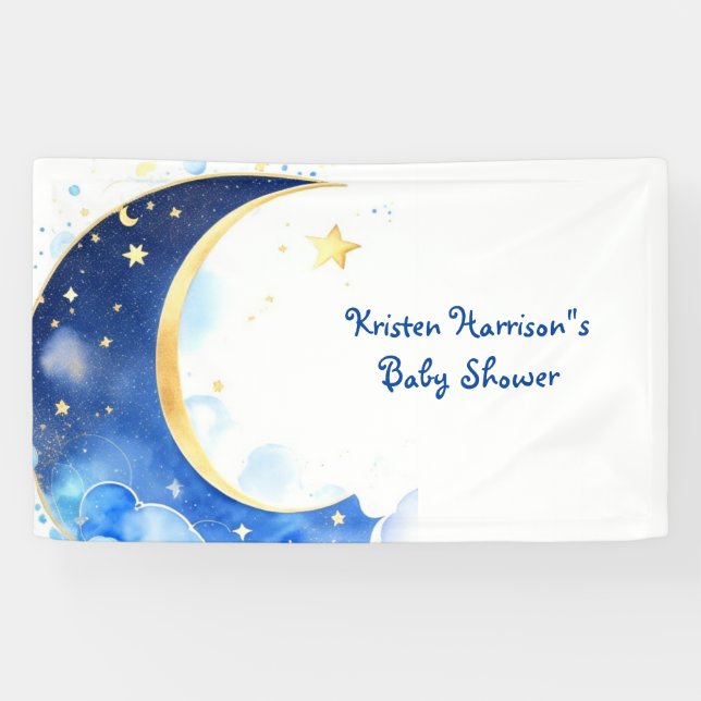 Banderoles Aquarelle Lune céleste et Baby shower des étoiles (Horizontal)