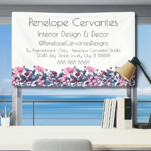 Banderoles Aquarelle moderne Dusty Blue et rose Floral