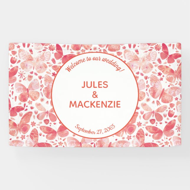 Banderoles Aquarelle papillon rose (Horizontal)