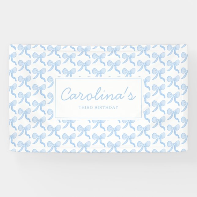 Banderoles Aquarelle Preppy Blue Aquarelle Bows Personnaliser (Horizontal)