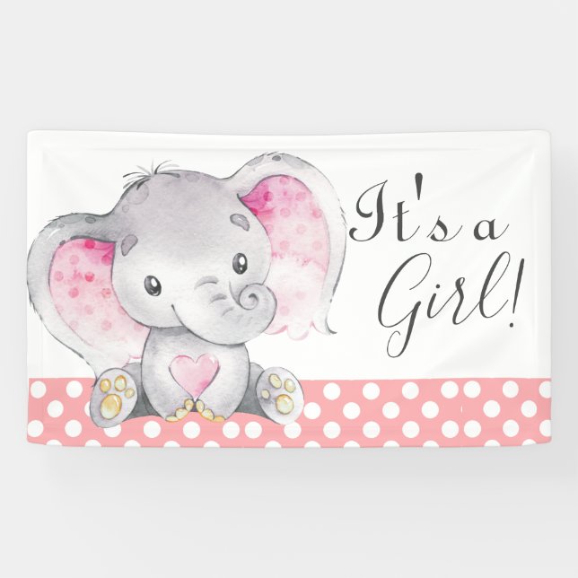Banderoles Aquarelle rose de l'éléphant rose Baby shower (Horizontal)