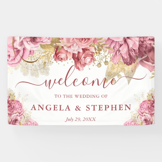 Banderoles Aquarelle rose et or Mariage (Horizontal)