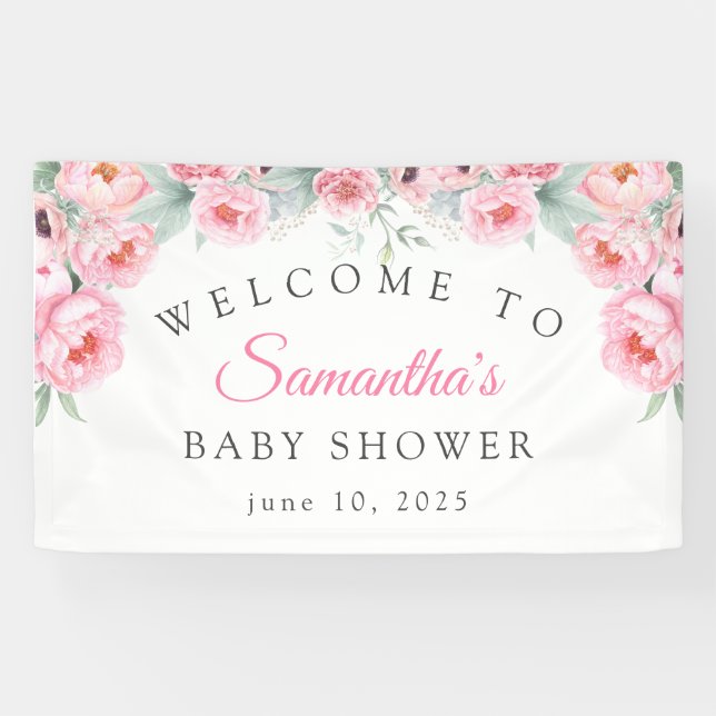 Banderoles Aquarelle rose Fleurs, Baby shower, Accueil (Horizontal)