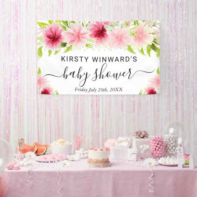 Banderoles Aquarelle rose Fleurs d'été Baby shower Accueil (Fête)