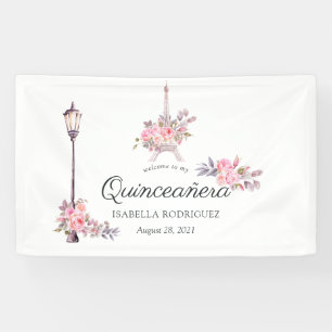 Banderoles Aquarelle rose Floral Vintage Paris Quinceañera