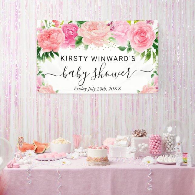 Banderoles Aquarelle rose Roses Fleurs Baby shower Accueil (Fête)