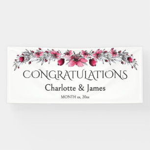 Banderoles Aquarelle rouge fleurs, Mariage