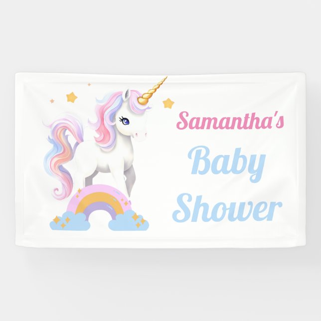 Banderoles Aquarelle rustique mite Rainbow Unicorn Baby showe (Horizontal)