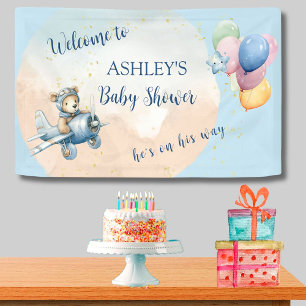 Banderoles Aquarelle Teddy Bear Aviator Boy Baby shower