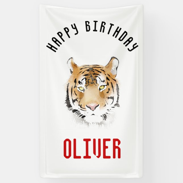 Banderoles Aquarelle Tiger Head Joyeux Anniversaire (Vertical)