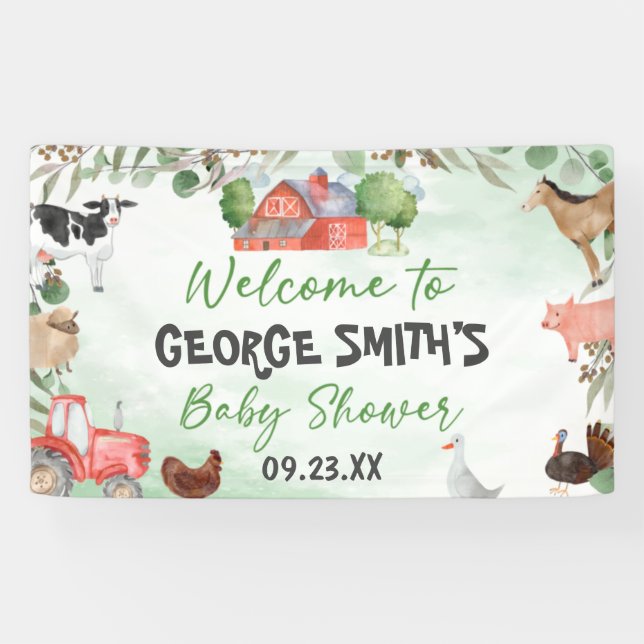 Banderoles Aquarelle Verdure Feuille Baby shower animal de fe (Horizontal)