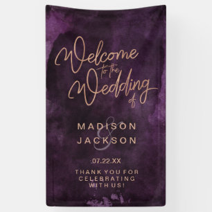 Banderoles Aquarelle violet foncé et Mariage or Rose Bienvenu
