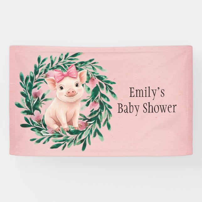 Banderoles Aquarelle Wreath avec bébé Baby shower de fille de (Horizontal)