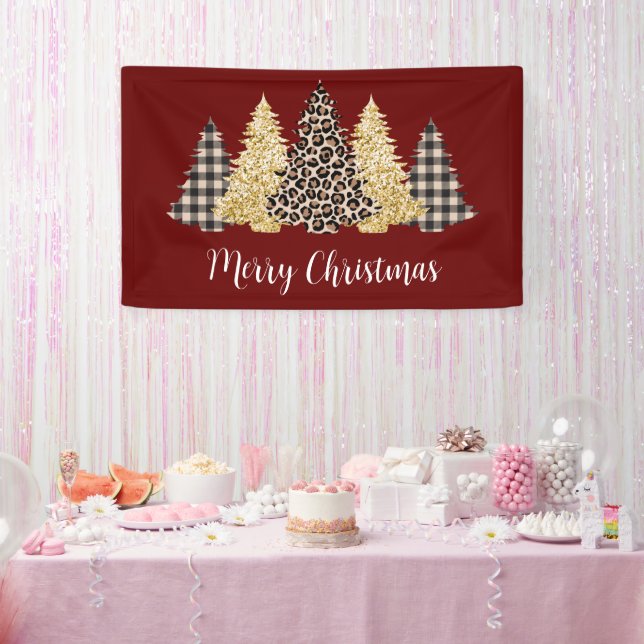 Banderoles Arbre de Noël Imprimé Guépard Plaid Buffle Paillet (Fête)