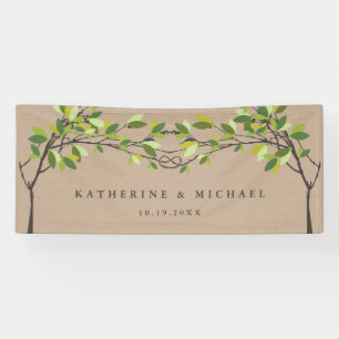 Banderoles Arbres d'amour verts noués sur kraft mariage d'été