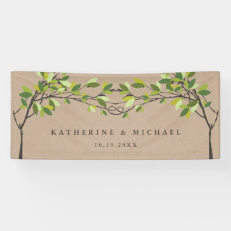 Banderoles Arbres d'amour verts noués sur kraft mariage d'été