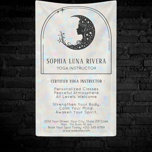 Banderoles Arc-en-ciel Bohème Holographique Lune Croissante C (Holographic Boho Arch Celestial Crescent Moon Banner)