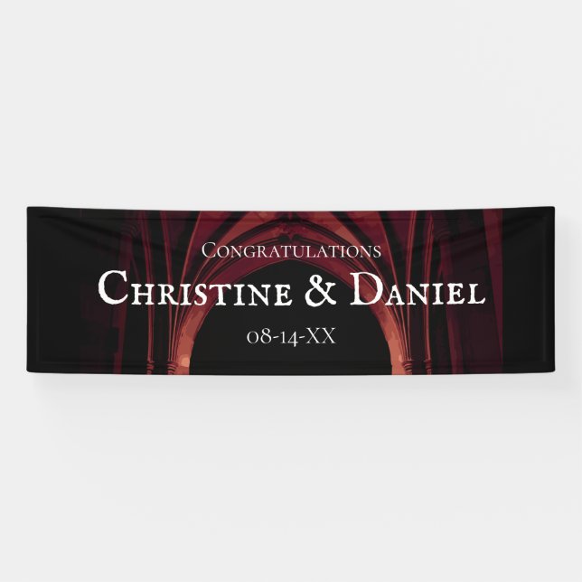 Banderoles Arc gothique Mariage élégant Noir Noir Noir Rouge (Horizontal)