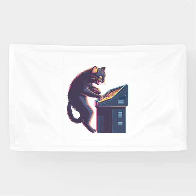 Banderoles Arcade Meowster - Nostalgale Gamer Cat (Horizontal)
