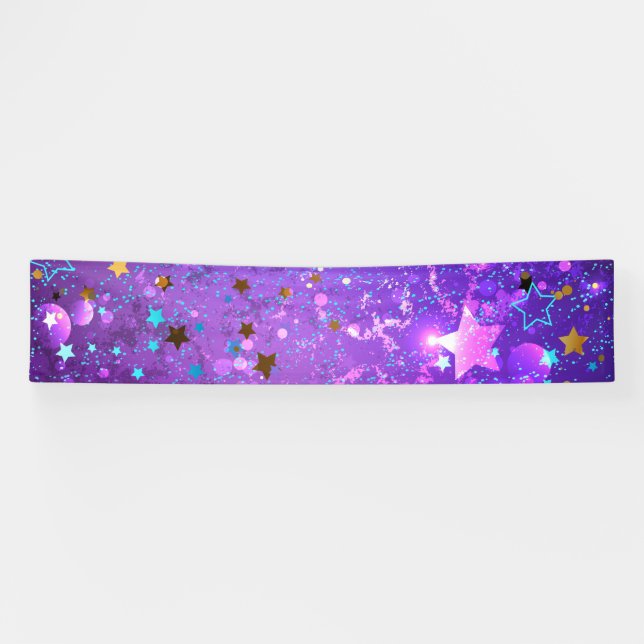 Banderoles Arrière - plan de feuille violet avec étoiles (Horizontal)