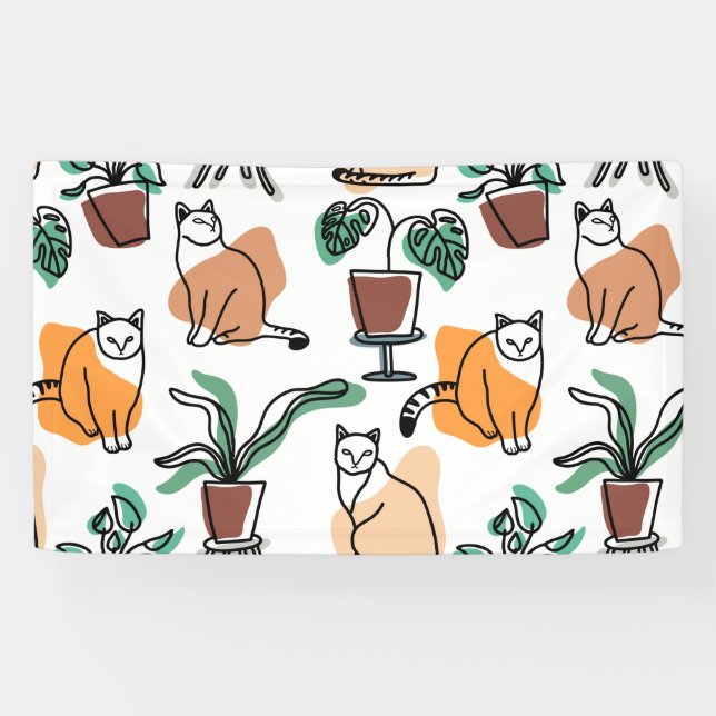 Banderoles Art de trait dessin chats et fleurs (Horizontal)
