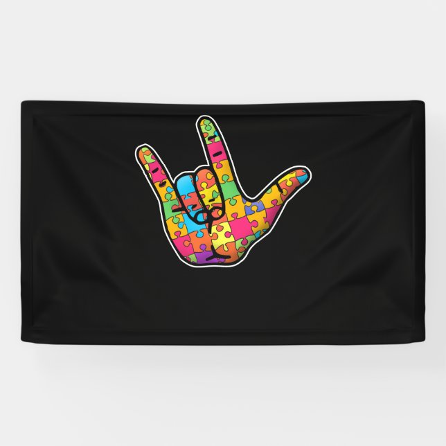 Banderoles ASL Love Sign Language Autism Awareness Support (Horizontal)