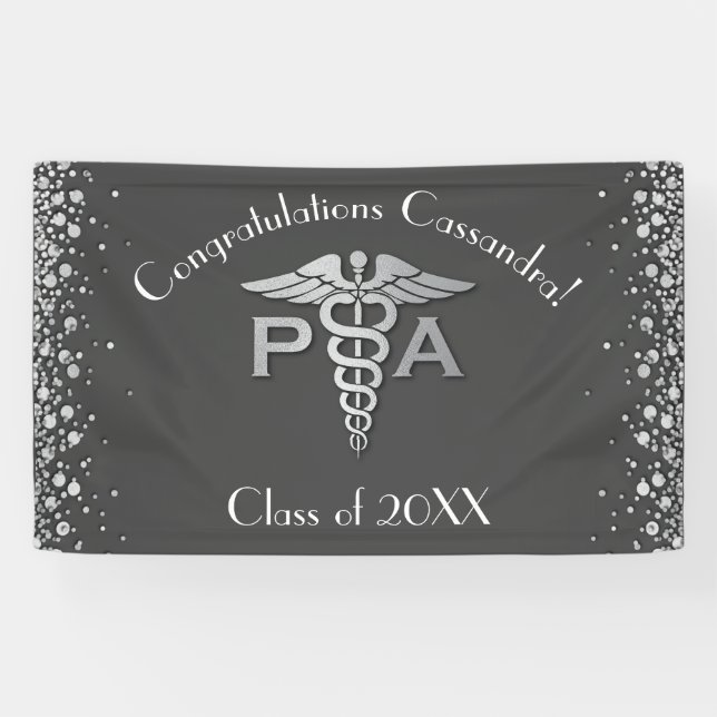 Banderoles Assistant de médecin PA Diplômé Gris Argent (Horizontal)