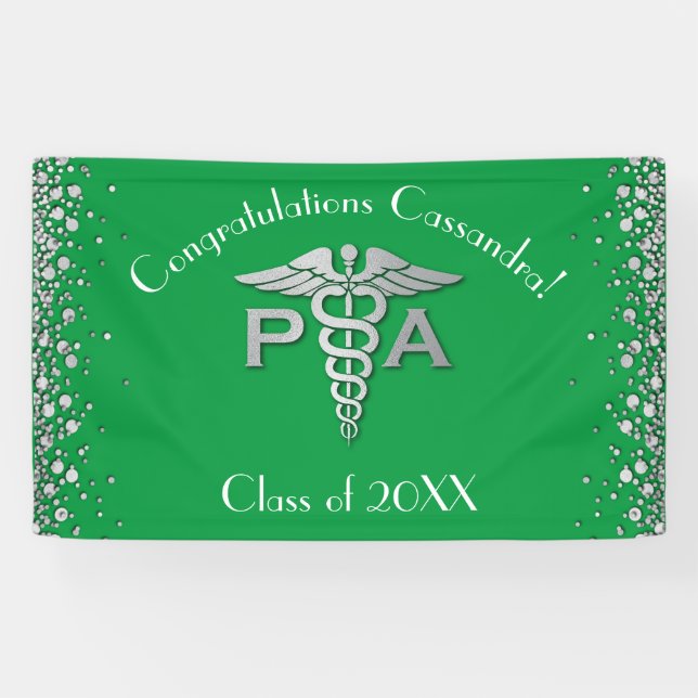 Banderoles Assistant de médecin PA diplômé Vert Argent (Horizontal)