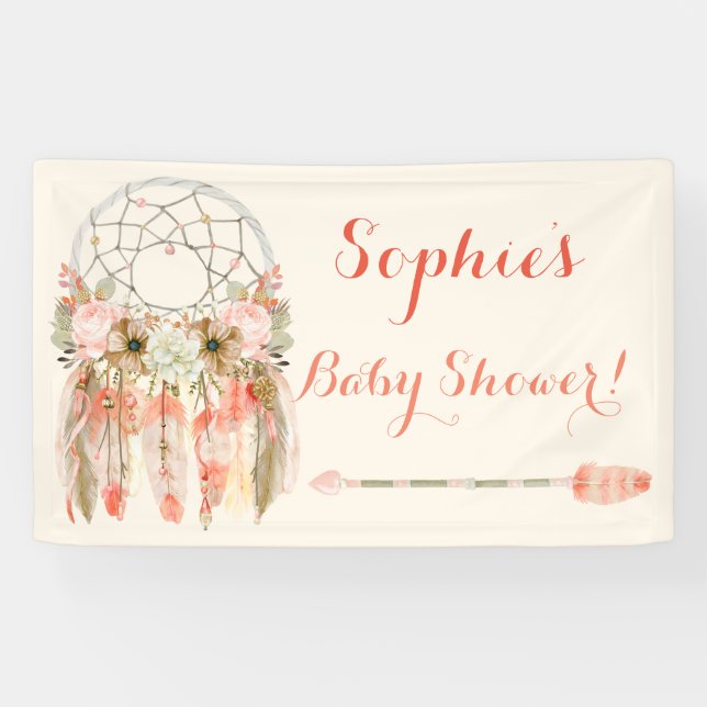 Banderoles Attrape-rêves Tribal Boho Bébé Corail Pêche (Horizontal)