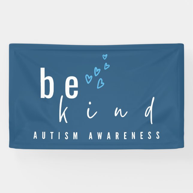 Banderoles autism awareness be kind blue hearts modern  (Horizontal)