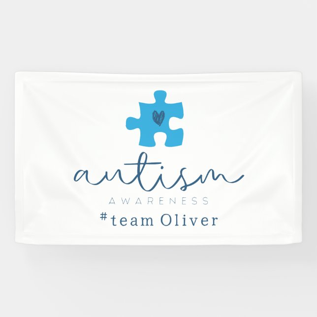 Banderoles autism awareness blue puzzle piece #team name  (Horizontal)