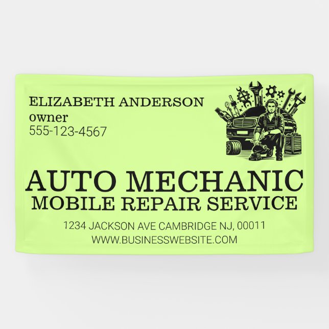 Banderoles Auto mécanicien Automotive Réparer Métal Business (Horizontal)