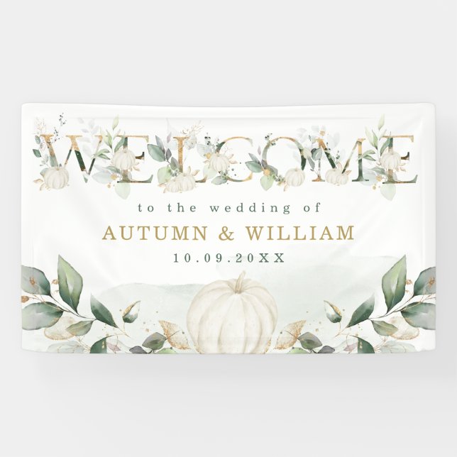 Banderoles Automne Citrouille Sage Greenery Mariage d'or Bien (Horizontal)