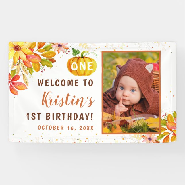 Banderoles Automne Floral Citrouille 1er anniversaire Bienven (Horizontal)