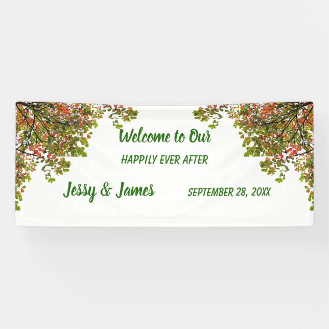 Banderoles Automne Foliage Vert Feuille Mariage (Horizontal)