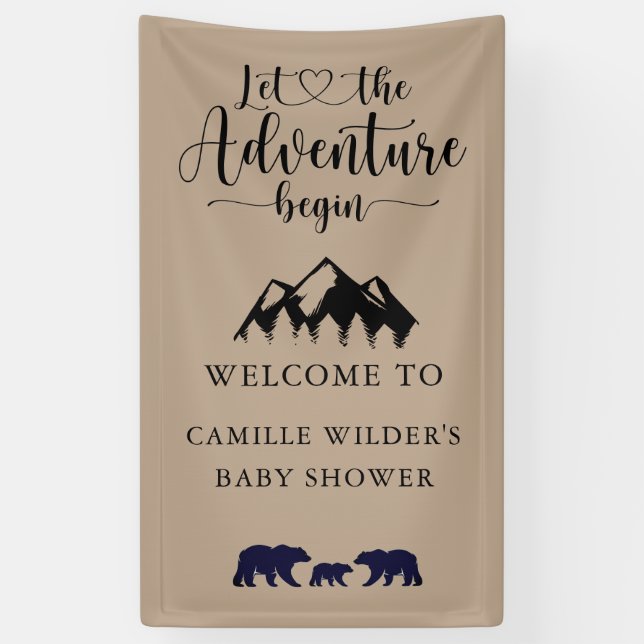 Banderoles Aventure commence Rustic Kraft Baby shower Bienven (Vertical)