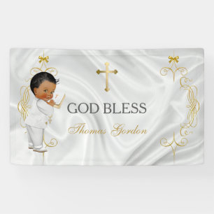 Banderoles Baby Boy Baptism Christening Gold Cross Banner