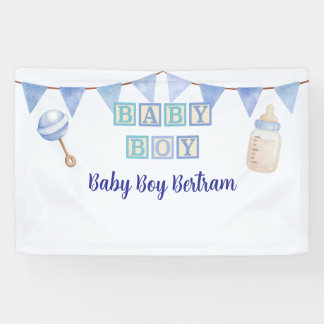 Banderoles Baby Boy Blocks, Blue Watercolor Baby Shower