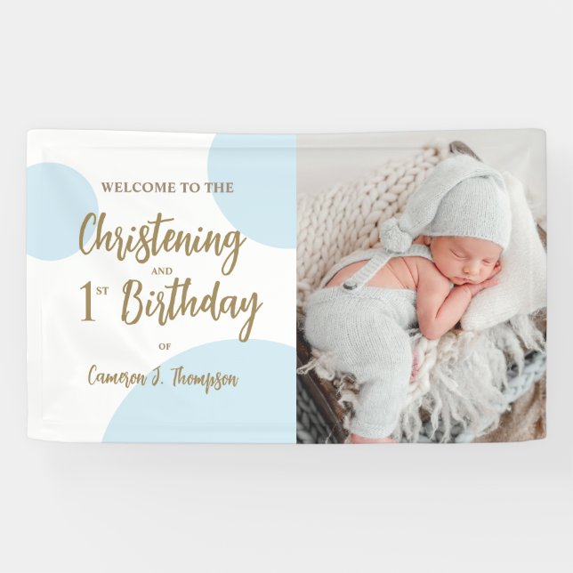 Banderoles Baby Boy Blue Photo Christening et 1er anniversair (Horizontal)