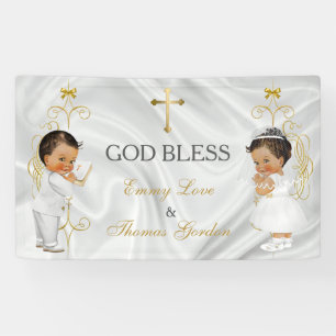 Banderoles Baby Boy & Girl Twins Baptême Christening Gold
